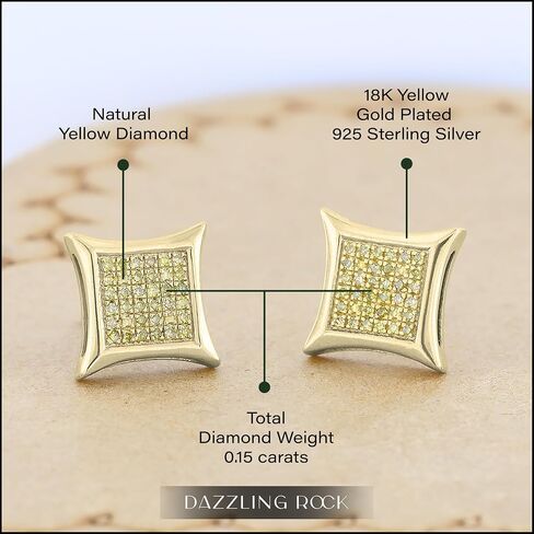 Dazzlingrock Collection 0.15 ctw Round Yellow Diamond Kite Shape Stud Earrings for Men and Women in 18K Yellow Gold Plated 925 Sterling Silver in Saudi Arabia