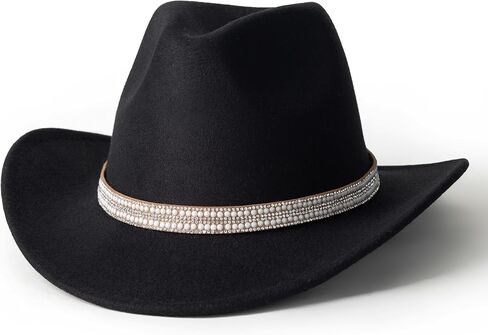 Lisianthus Cowboy Hats for Women - Wide Brim Felt Western Cowgirl hat with Rhinestone Band in Kuwait