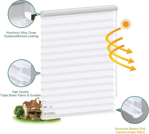 Custom Cut to Size Shangri-La Window Roller Shades Sheer Shades Light Filtering Room Darkening Solar Roller Blinds UV Protection Light Control for Day and Night Soft White XG6013-1 in Kuwait