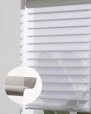Custom Cut to Size Shangri-La Window Roller Shades Sheer Shades Light Filtering Room Darkening Solar Roller Blinds UV Protection Light Control for Day and Night Soft White XG6013-1 in Kuwait