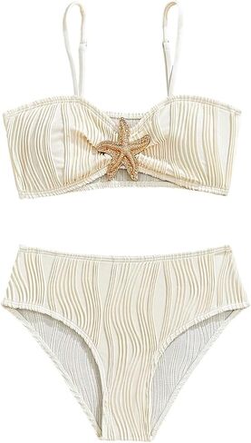 Girl's 2 Piece Textured Starfish Swimsuit Spaghetti Strap Padded Bathing Suit Bikini Sets in Saudi Arabia