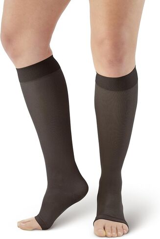 Ames Walker AW Style 213 Microfiber Opaque 20-30 mmHg Firm Compression Open Toe Knee High Stockings Black Small in Kuwait