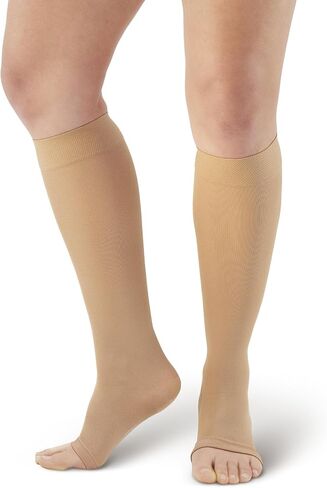 Ames Walker AW Style 213 Microfiber Opaque 20-30 mmHg Firm Compression Open Toe Knee High Stockings Black Small in Kuwait