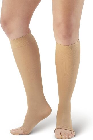 Ames Walker AW Style 213 Microfiber Opaque 20-30 mmHg Firm Compression Open Toe Knee High Stockings Black Small in Kuwait