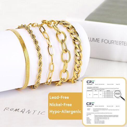Silver/Gold Bracelets for Women Trendy, Waterproof 18K Real Gold Plated Jewelry Sets Chunky Stackable Cuban Link Paperclip Herringbone Rope Chain Bracelet Pack Fashion Accessories Gifts in Saudi Arabia