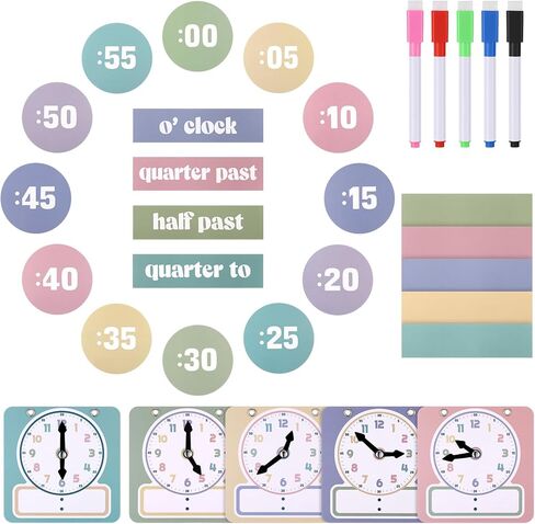 Yeaqee 31 Pcs Telling Time Bulletin Board Analog Clock Practice Writable Dry Erase Demonstration Teaching Time Practice Clock with Dry Erase Pens for Home School Classroom Supplies in Saudi Arabia