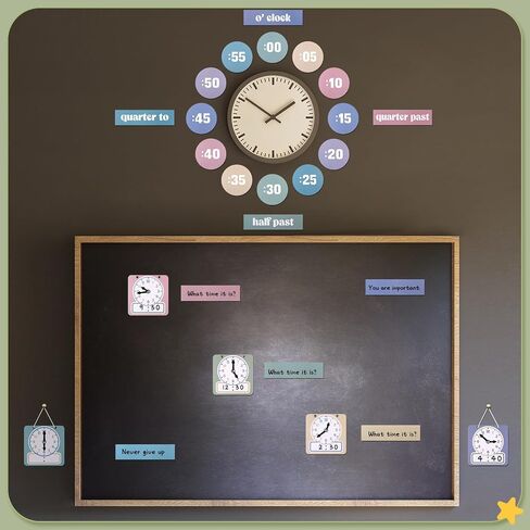Yeaqee 31 Pcs Telling Time Bulletin Board Analog Clock Practice Writable Dry Erase Demonstration Teaching Time Practice Clock with Dry Erase Pens for Home School Classroom Supplies in Saudi Arabia