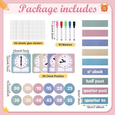 Yeaqee 31 Pcs Telling Time Bulletin Board Analog Clock Practice Writable Dry Erase Demonstration Teaching Time Practice Clock with Dry Erase Pens for Home School Classroom Supplies in Saudi Arabia