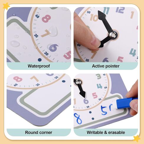 Yeaqee 31 Pcs Telling Time Bulletin Board Analog Clock Practice Writable Dry Erase Demonstration Teaching Time Practice Clock with Dry Erase Pens for Home School Classroom Supplies in Saudi Arabia
