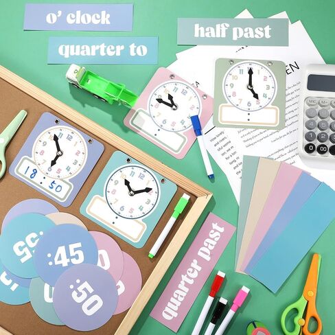 Yeaqee 31 Pcs Telling Time Bulletin Board Analog Clock Practice Writable Dry Erase Demonstration Teaching Time Practice Clock with Dry Erase Pens for Home School Classroom Supplies in Saudi Arabia