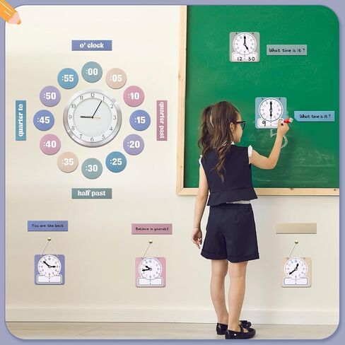 Yeaqee 31 Pcs Telling Time Bulletin Board Analog Clock Practice Writable Dry Erase Demonstration Teaching Time Practice Clock with Dry Erase Pens for Home School Classroom Supplies in Saudi Arabia
