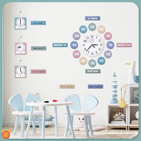 Yeaqee 31 Pcs Telling Time Bulletin Board Analog Clock Practice Writable Dry Erase Demonstration Teaching Time Practice Clock with Dry Erase Pens for Home School Classroom Supplies in Saudi Arabia