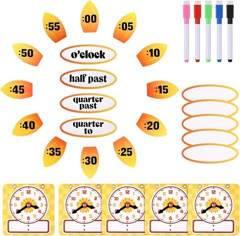 Yeaqee 31 Pcs Telling Time Bulletin Board Analog Clock Practice Writable Dry Erase Demonstration Teaching Time Practice Clock with Dry Erase Pens for Home School Classroom Supplies in Saudi Arabia