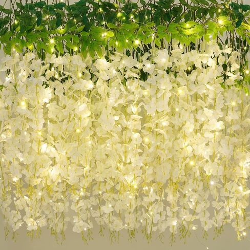 Waipfaru 40 Pack White Wisteria Hanging Flowers, Fake Flowers for Decoration, Artificial Hanging Flowers, Vines for Bedroom, Flower Garland for Home, Party, Wall, Wedding Decoration(3.6 Ft/Pcs) in Saudi Arabia