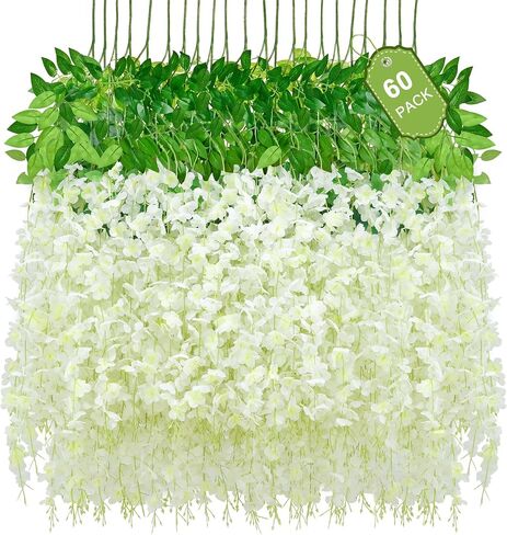 Waipfaru 40 Pack White Wisteria Hanging Flowers, Fake Flowers for Decoration, Artificial Hanging Flowers, Vines for Bedroom, Flower Garland for Home, Party, Wall, Wedding Decoration(3.6 Ft/Pcs) in Saudi Arabia