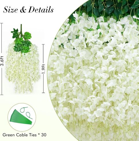 Waipfaru 40 Pack White Wisteria Hanging Flowers, Fake Flowers for Decoration, Artificial Hanging Flowers, Vines for Bedroom, Flower Garland for Home, Party, Wall, Wedding Decoration(3.6 Ft/Pcs) in Saudi Arabia