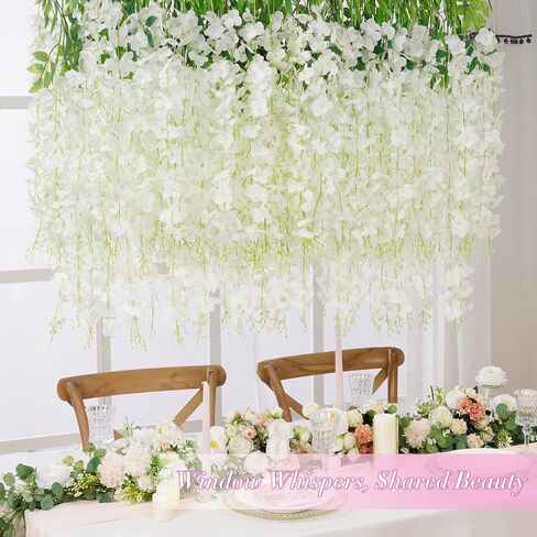 Waipfaru 40 Pack White Wisteria Hanging Flowers, Fake Flowers for Decoration, Artificial Hanging Flowers, Vines for Bedroom, Flower Garland for Home, Party, Wall, Wedding Decoration(3.6 Ft/Pcs) in Saudi Arabia