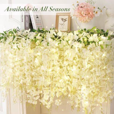 Waipfaru 40 Pack White Wisteria Hanging Flowers, Fake Flowers for Decoration, Artificial Hanging Flowers, Vines for Bedroom, Flower Garland for Home, Party, Wall, Wedding Decoration(3.6 Ft/Pcs) in Saudi Arabia