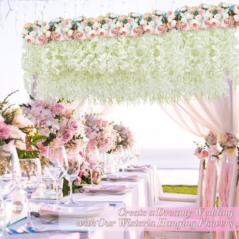 Waipfaru 40 Pack White Wisteria Hanging Flowers, Fake Flowers for Decoration, Artificial Hanging Flowers, Vines for Bedroom, Flower Garland for Home, Party, Wall, Wedding Decoration(3.6 Ft/Pcs) in Saudi Arabia