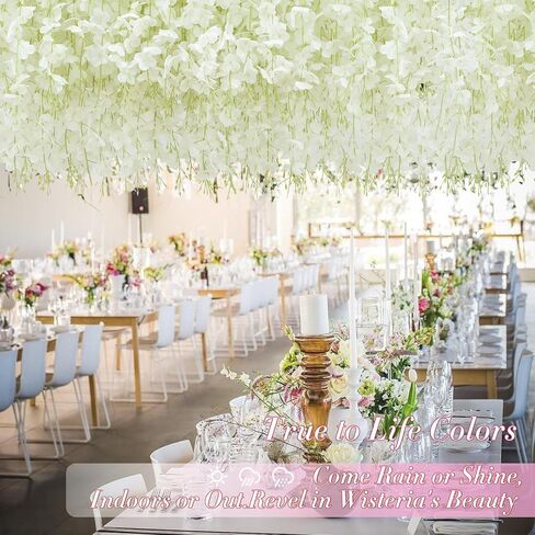 Waipfaru 40 Pack White Wisteria Hanging Flowers, Fake Flowers for Decoration, Artificial Hanging Flowers, Vines for Bedroom, Flower Garland for Home, Party, Wall, Wedding Decoration(3.6 Ft/Pcs) in Saudi Arabia