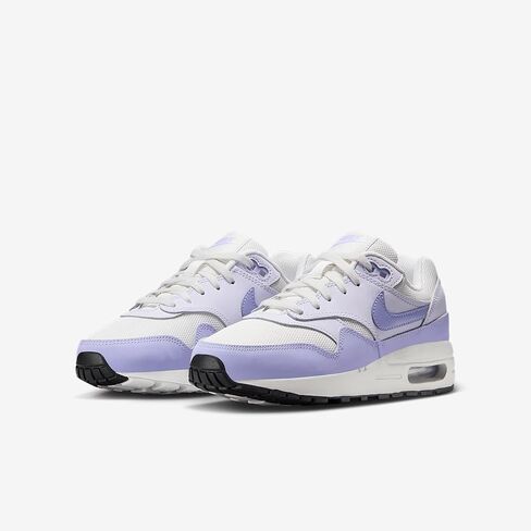 أحذية Nike Air Max 1 Big Kids (DZ3307-011 ، صبغة البلاتين/بالكاد العنب/الأسود/الكوبية) in Saudi Arabia