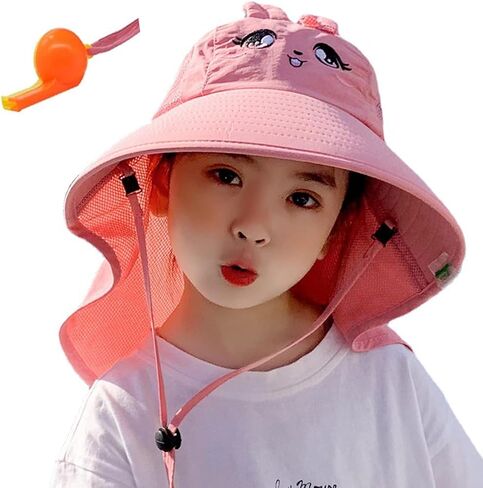 Kids Sun Hat مع رفرف الرقبة حزام الفتيات الفتيان UV حماية الشمس شمس upf 50+ قبعة صيد شاطئ واسعة in Kuwait
