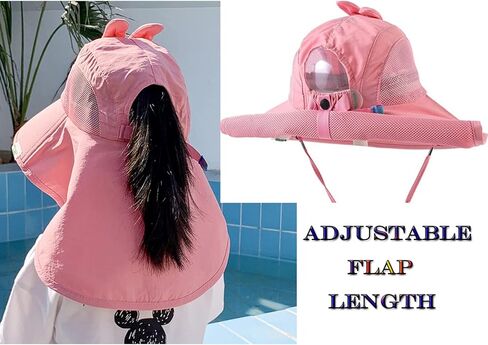 Kids Sun Hat مع رفرف الرقبة حزام الفتيات الفتيان UV حماية الشمس شمس upf 50+ قبعة صيد شاطئ واسعة in Kuwait