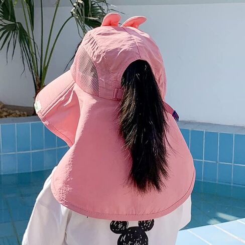 Kids Sun Hat مع رفرف الرقبة حزام الفتيات الفتيان UV حماية الشمس شمس upf 50+ قبعة صيد شاطئ واسعة in Kuwait