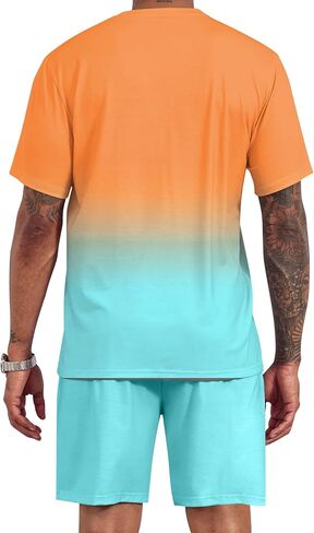 LecGee Men's 2 Piece Short Sleeve Tracksuit Tropical Graphic T Shirt Hawaiian Tee Solid Shorts Set Summer Casual Outfits in Kuwait
