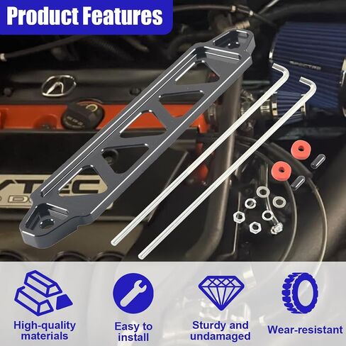 Car Battery Hold Down Bracket, Aluminum Alloy Battery Tie Down Mount Bracket with Stainless Steel J Bolts, Vehicle Batteries Tray Holder Lock Accessories for Cars, SUVs, Trucks (Blue) in Saudi Arabia