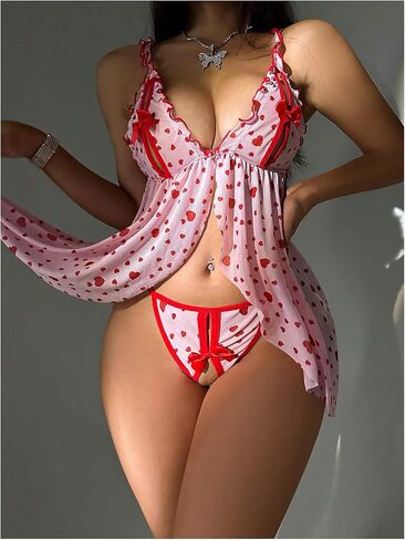 Verdusa SHENHE Women's Lingerie Set 2 Piece Split Babydoll Lingerie Nightdress with Panty in Saudi Arabia