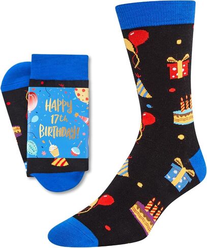 HAPPYPOP 17th Birthday Gifts Ideas for Boys - Socks for Teens Age 17, Presents for 17 Year Old Teen Boys, Birthday Gift Box with Greeting Card in Saudi Arabia