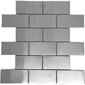 Tenedos 2x4 Brick Subway Stainless Steel Mosaic Tile, Mesh-Mounted for Kitchen Backsplash, Bathroom Wall Accent – Modern Metal Look (1 Sheet) in Kuwait