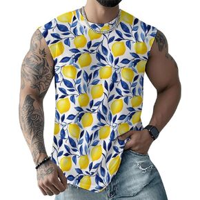 Men's Yellow Lemon Graphics Sleeveless Shirt Quick Dry Workout Swim Gym Muscle Athletic Tank Top Big and Tall in Saudi Arabia