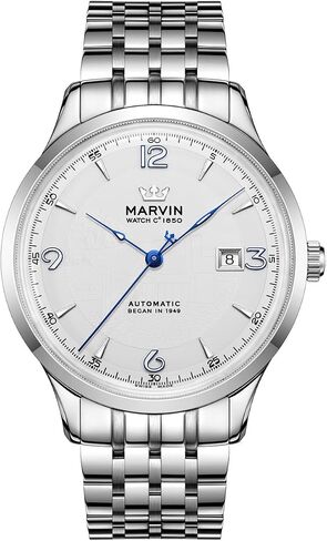 marvin Automatic Watch Swiss Movement Mechanical Luxury Watches for Men with Stainless Steel Band and Sapphire Glass Dial,Luminous Drawing Hands and Hour Markers,50m Waterproof in Saudi Arabia