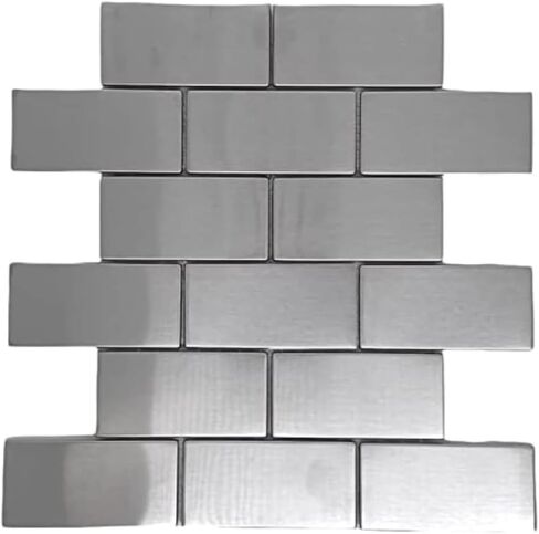 Tenedos 2x4 Brick Subway Stainless Steel Mosaic Tile, Mesh-Mounted for Kitchen Backsplash, Bathroom Wall Accent – Modern Metal Look (1 Sheet) in Kuwait