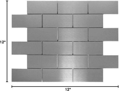 Tenedos 2x4 Brick Subway Stainless Steel Mosaic Tile, Mesh-Mounted for Kitchen Backsplash, Bathroom Wall Accent – Modern Metal Look (1 Sheet) in Kuwait