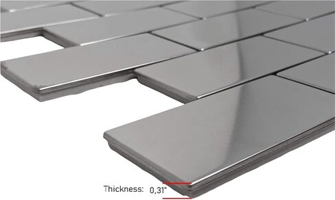 Tenedos 2x4 Brick Subway Stainless Steel Mosaic Tile, Mesh-Mounted for Kitchen Backsplash, Bathroom Wall Accent – Modern Metal Look (1 Sheet) in Kuwait