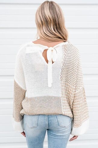 Womens Hollow Out Long Sleeve Lace Up Sweater Top Cutout Knit Pullover Tops in Saudi Arabia
