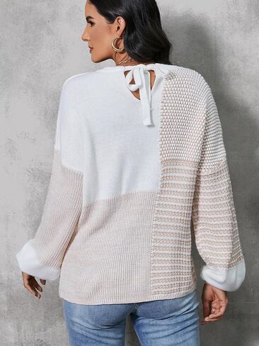 Womens Hollow Out Long Sleeve Lace Up Sweater Top Cutout Knit Pullover Tops in Saudi Arabia