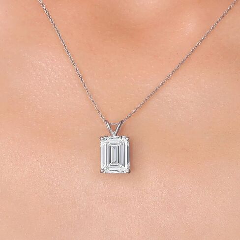GEM Stone King 4.00 CT IGI معتمد من الزمرد المختبر المزرور قلادة الماس للنساء | 14K الذهب الأبيض | اللون E-F | VS1-VS2 Clarity | قلادة ذهبية للنساء | مع سلسلة ذهبية 18 بوصة in Saudi Arabia