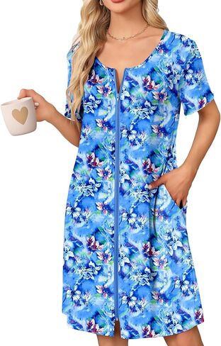 Ekouaer Womens 'Zipper Retbe Short Sleeve Bathrobes Summer Sleepwear Soft Soft Houseacoat in Saudi Arabia