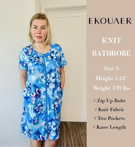 Ekouaer Womens 'Zipper Retbe Short Sleeve Bathrobes Summer Sleepwear Soft Soft Houseacoat in Saudi Arabia