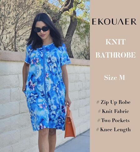 Ekouaer Womens 'Zipper Retbe Short Sleeve Bathrobes Summer Sleepwear Soft Soft Houseacoat in Saudi Arabia