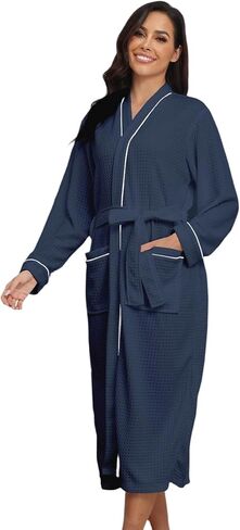 RONGTAI Womens Waffle Robe Waffle Long Sleeve Bathrobe with Belted and Pockets Lightweight Housecoat S-XXL in Saudi Arabia