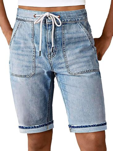Flamingals Women's Prapsring Bermuda Jean Shorts High Rise Straight Summer Summer Summer in Kuwait