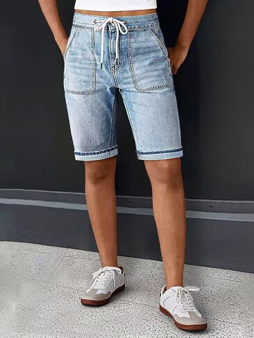 Flamingals Women's Prapsring Bermuda Jean Shorts High Rise Straight Summer Summer Summer in Kuwait