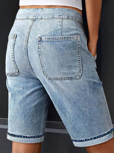 Flamingals Women's Prapsring Bermuda Jean Shorts High Rise Straight Summer Summer Summer in Kuwait