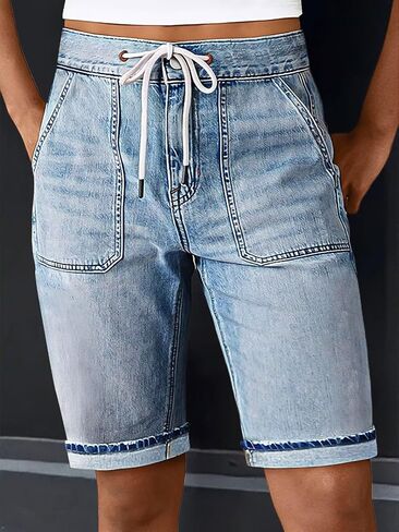 Flamingals Women's Prapsring Bermuda Jean Shorts High Rise Straight Summer Summer Summer in Kuwait