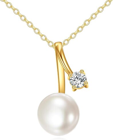 14k Gold Pearl Necklace for Women, Freshwater Pearl Pendant Jewelry Wedding Anniversary Birthday Gifts for Her in Saudi Arabia